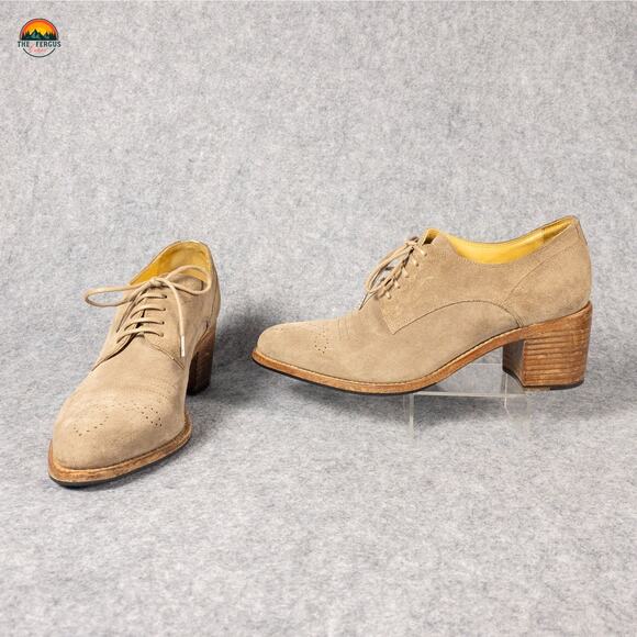 The Office Of Angela Scott Miss Button Mid-Heel Oxford Tan Suede Women's Sz 39.5 - Picture 1 of 9